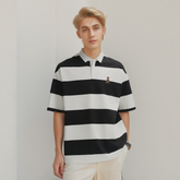 Men's Black & White Striped Soft Polo Shirt